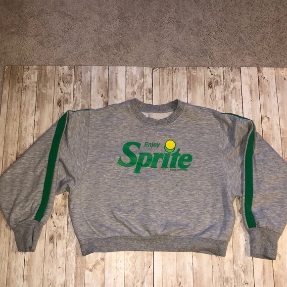 Coca-Cola brand "Sprite" cropped grey sweatshirt w/ green sleeve stripe -size L - Picture 3 of 8